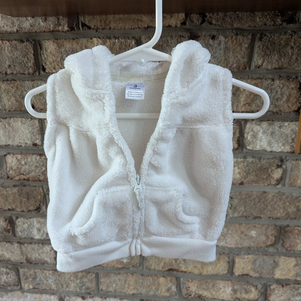 Carter's Baby / Infant Plush White Hooded Vest with Bear Ears - Size 3 Months